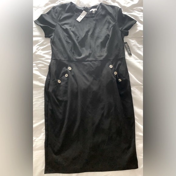 NWT NYC Women’s Knee Length Black Dress, Short Sleeve, 3-Button Pockets; Size XL - Picture 1 of 7